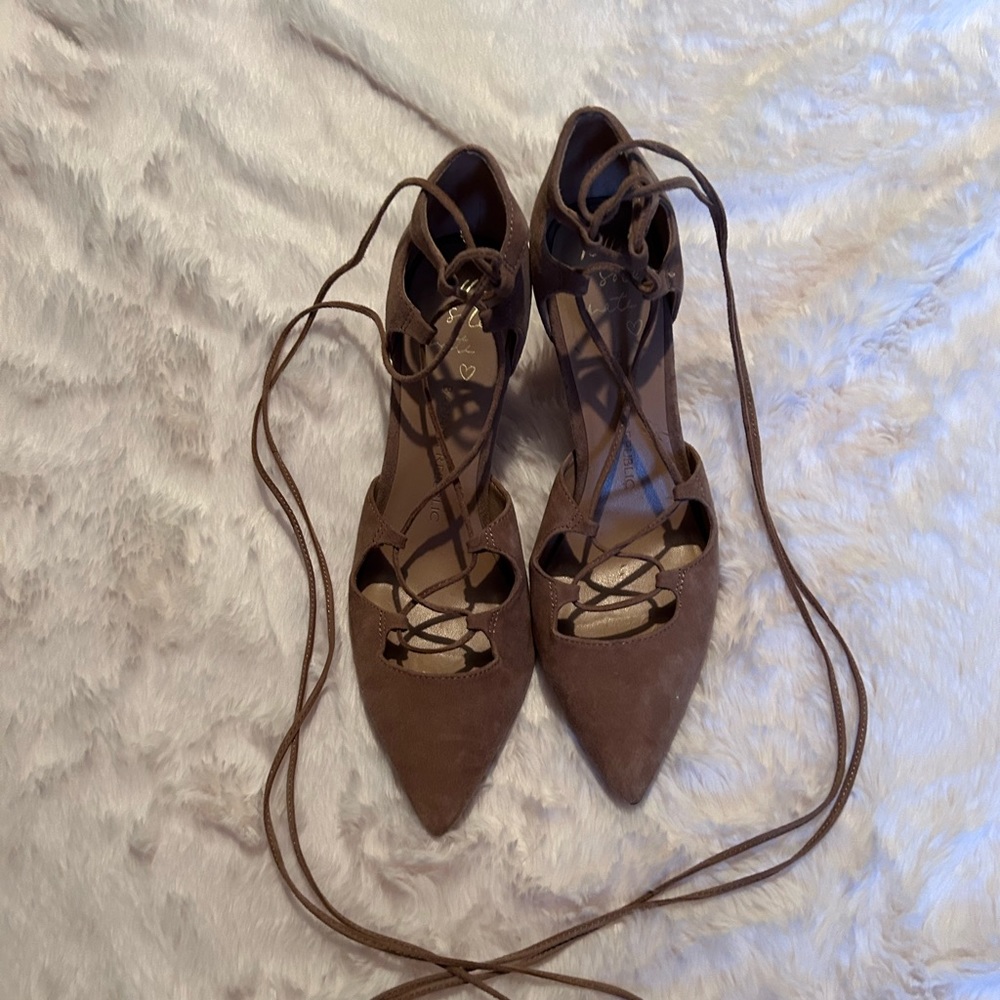 Suede heels- wrap around the leg - worn a few times